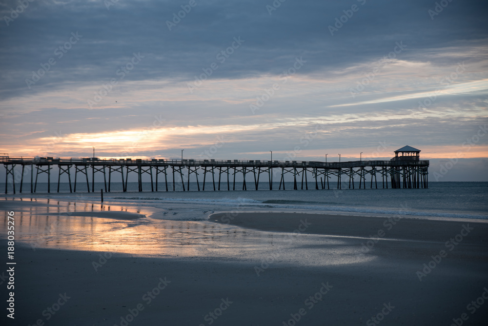 Atlantic beach pier on the North Carolina coast at sunset