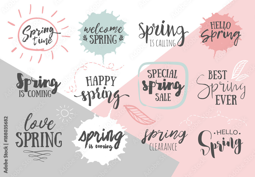 Set of Inspirational Spring romantic handwritten quotes. Good for greetings, posters, t-shirt, prints, cards, banners. Vector Lettering. Typographic element for your design Set of Inspirational Spring romantic handwritten quotes. Good for greetings, posters, t-shirt, prints, cards, banners. Vector Lettering. Typographic element for your design