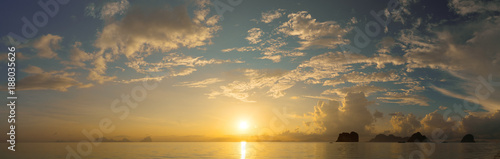 Beautiful panoramic landscape with sun rising over tropical ocean  Thailand
