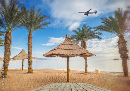 Central public beach in Eilat - famous resort city in Israel. Conceptual imag...