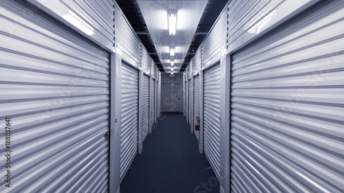 Interior metal storage units. Straight lines 3d perspective. photo