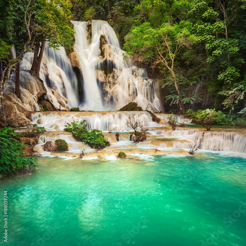 Tat Kuang Si Waterfalls. Beautiful landscape. Laos.