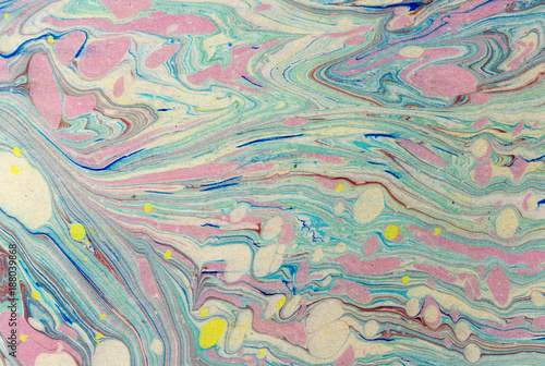 Ink handdrawn marble texture. Ebru handmade wave background. Kraft paper surface. Unique art illustration. Liquid marbling texture.