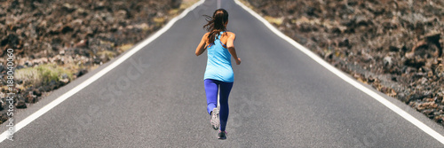 Run sport active lifestyle runner woman running on road landscape, panorama banner. People jogging outdoor.