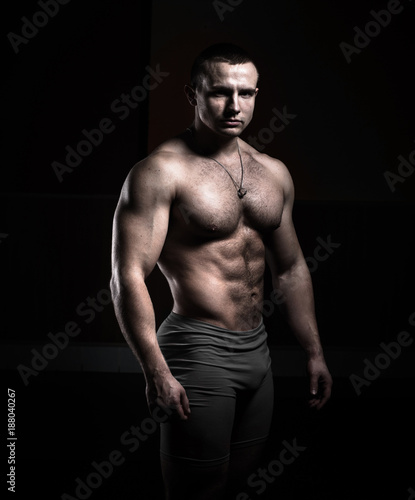 Portrait of a bodybuilder on a black background