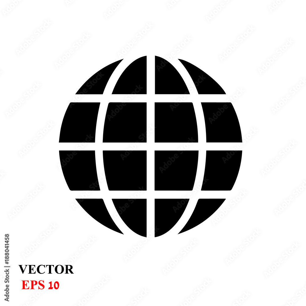 Globe icon. Simple black logo of globe. Globe flat picture isolated on a white background. Vector illustration Globe icon. Simple black logo of globe. Globe flat picture isolated on a white background. Vector illustration