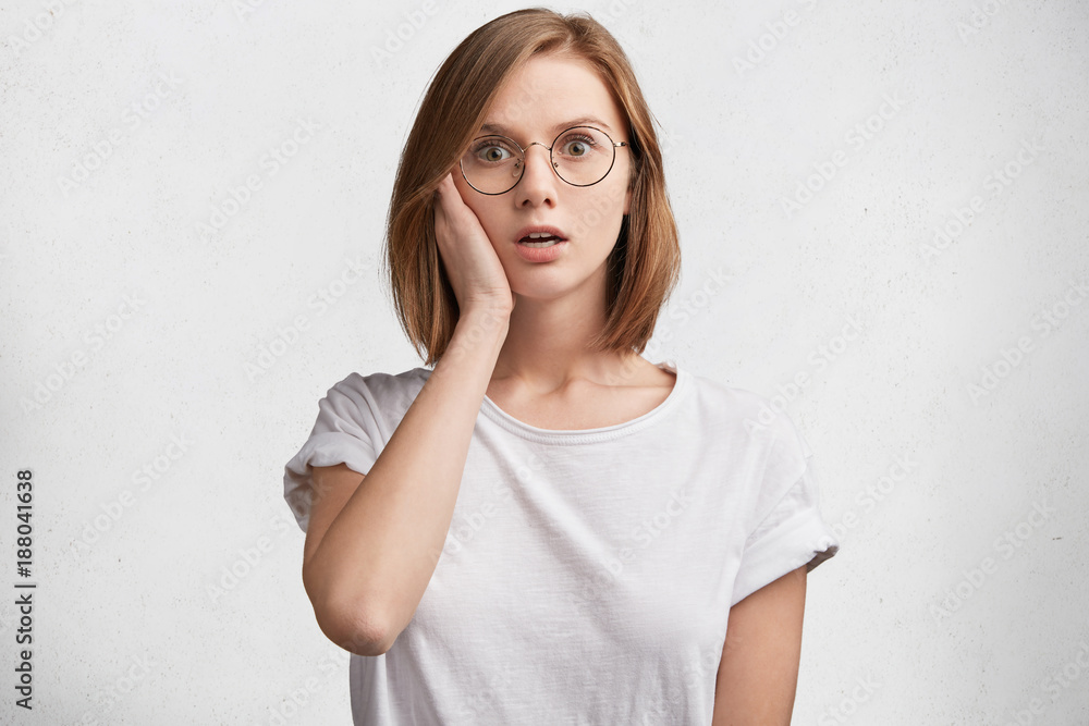 Scared Face Of Women On White Background Stock Photo, Picture and