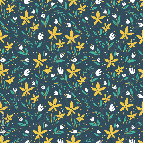  Hand drawn surface pattern design  with flowers in garden