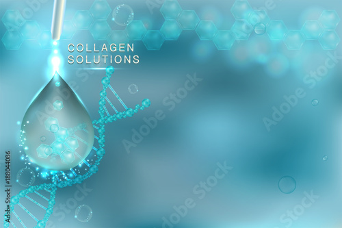 Collagen Serum drop, cosmetic advertising background ready to use, luxury skin care ad. Illustration vector.