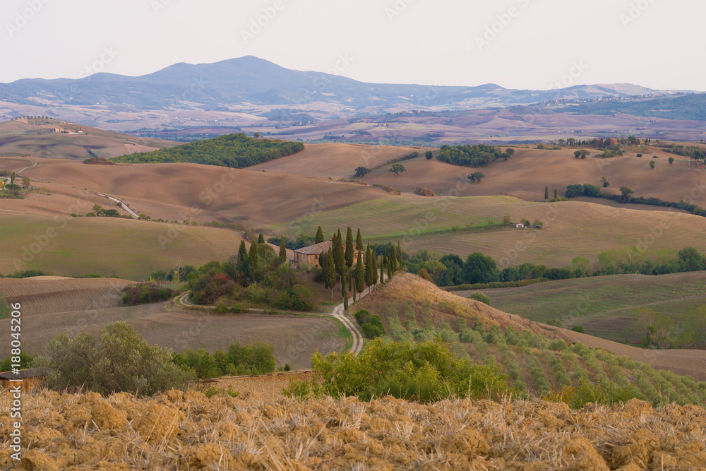 September morning landscape in the neighborhood of San Quirico d'Orcia. Italy