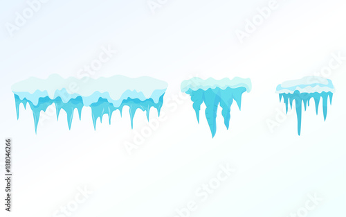 Set of winter snow icicles, snowballs. Christmas snowflakes, decorations, snowdrift.