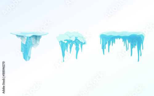 Set of winter snow icicles, snowballs. Christmas snowflakes, decorations, snowdrift.