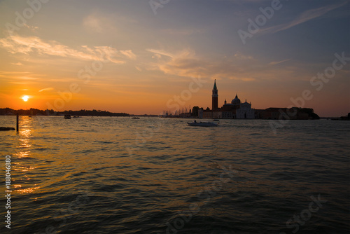 Sunrise in the bay of San Marco overlooking the Cathedral of San Giorgio Maggiore. Venice, Italy © sikaraha