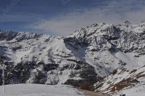 Italian Alps in winter with snow on mountain peaks