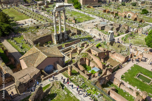 Scenic view over the ruins of the Roman Forum in Rome, Italy