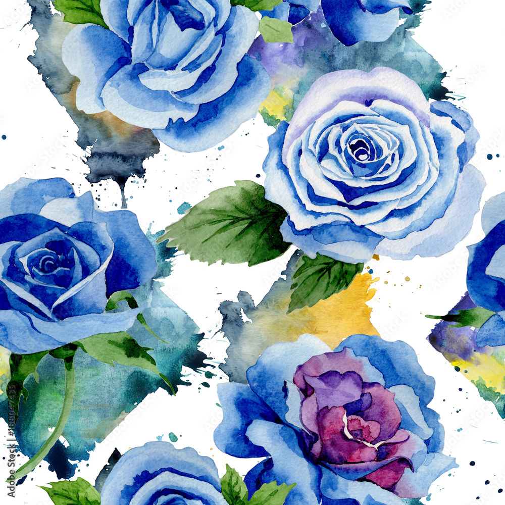 Wildflower blue rose flower pattern in a watercolor style. Full name of ...