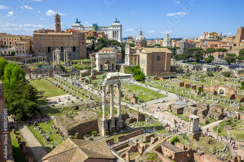 Scenic view over the ruins of the Roman Forum in Rome, Italy photo