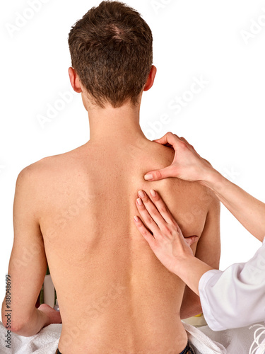 Obraz na plátně Shoulder and neck massage for woman in spa salon