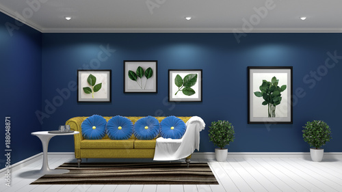 Mock up  hipster living room interior design  3D rendering