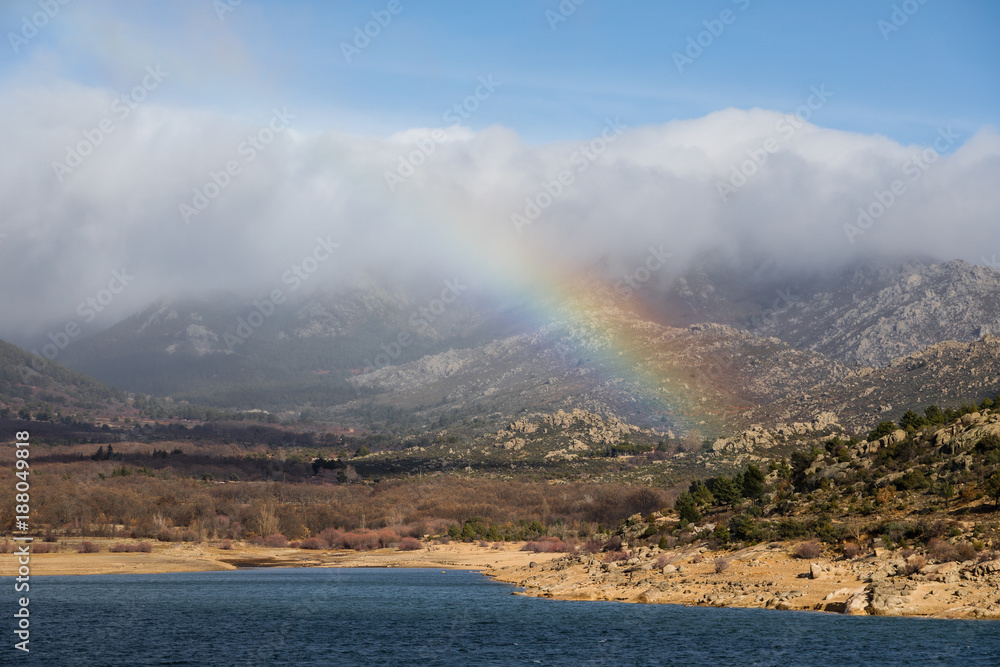Rainbow over the Navacerrada reservoir in Madrid