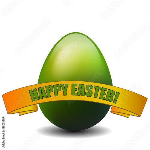 green easter egg tied with orange ribbon