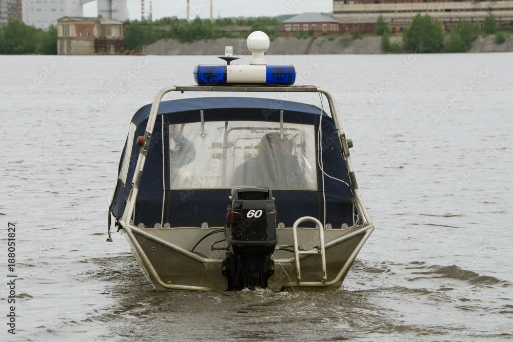 the police patrol boat the water of the sea. Stock Photo | Adobe Stock