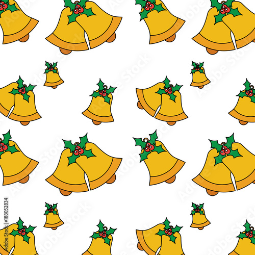 seamless pattern with jingle bells christmas with holly berry