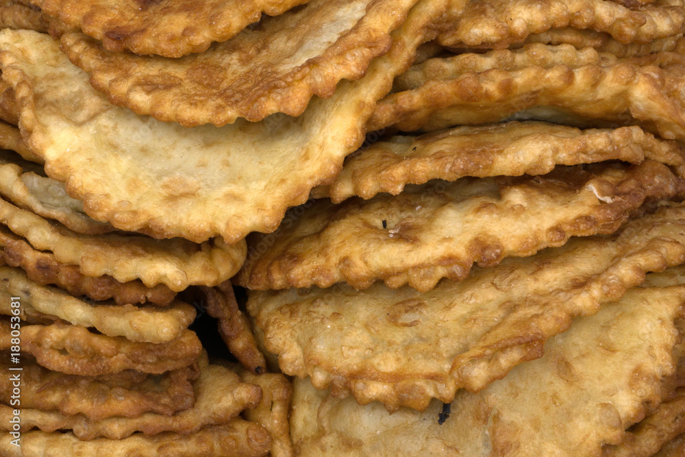 Chebureks with meat fried brown texture delicious . Chebureks with meat fried brown texture delicious .