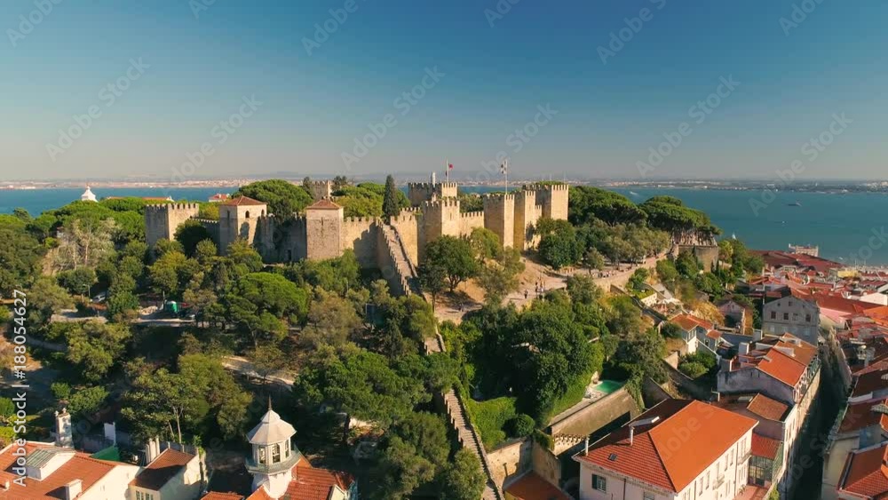Lisbon, Portugal 4K Aerial video Lisbon Castle - The Castelo de Sao Jorge drone