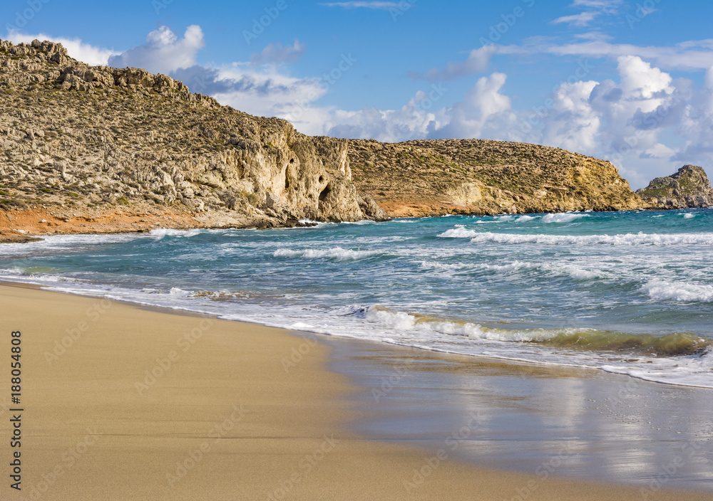 Beautiful greek seascape. East Crete. Xerokampos beach.