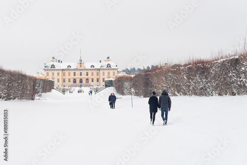 Photography View over Drottningholm Palace and park on a winter day