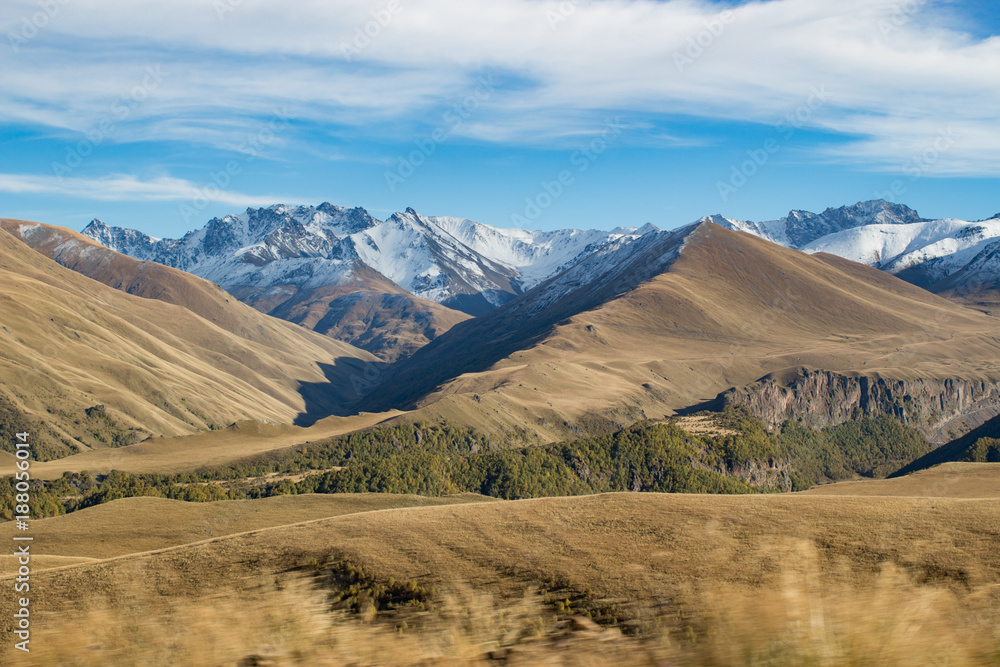 Landscape panorama caucasus mountain with autumn hills Landscape panorama caucasus mountain with autumn hills