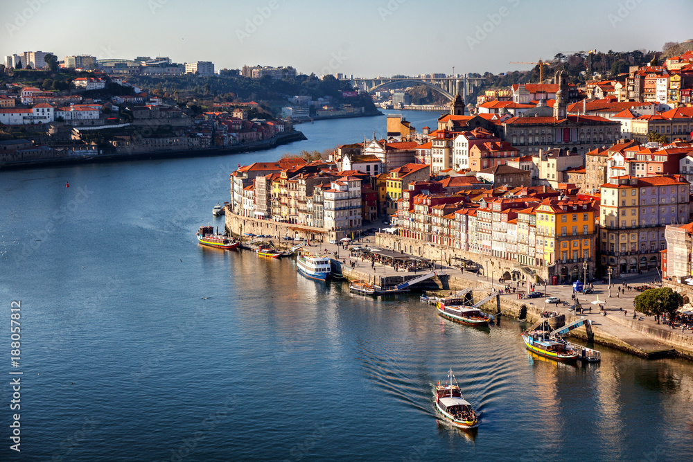 Beautiful cityscape, Porto, Portugal, old city. View of the city and the river. A popular destination for traveling in Europe