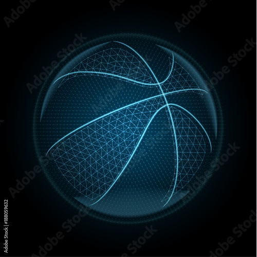 Fototapeta Vector image of a basketballl ball made of glowing lines, points and polygons
