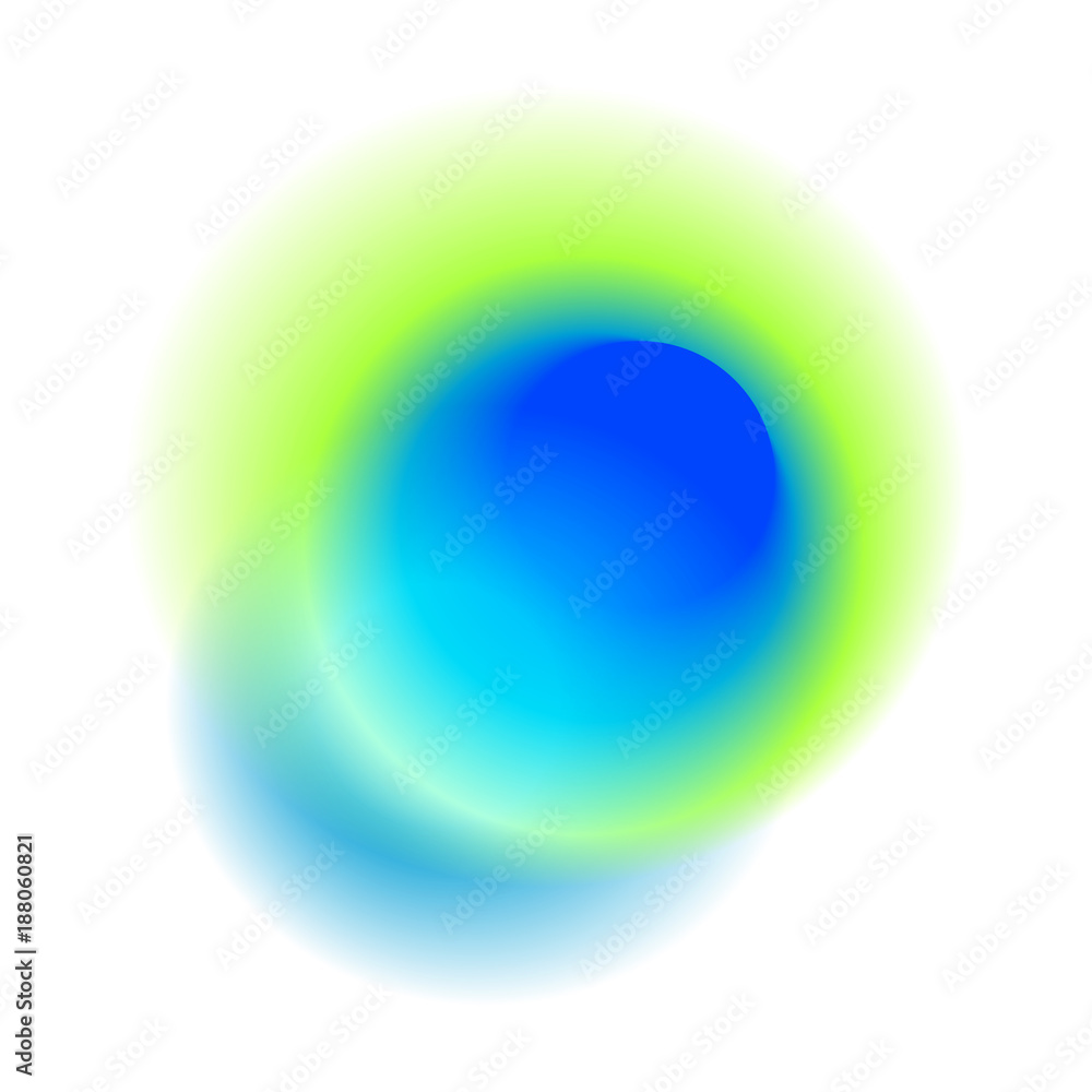 Obraz premium Blue round spot with round peacock colored texture. Green gradient circle isolated on white background. Turquoise blurred hole vector pattern.