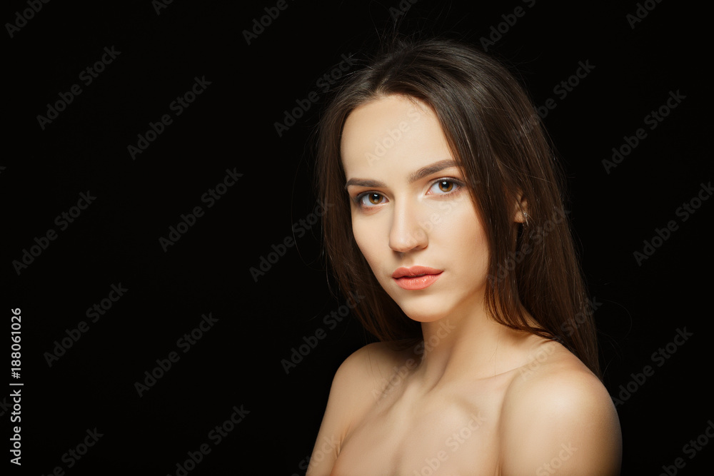 Pretty girl with natural makeup and pink lips. Fresh clean skin. Pretty girl with natural makeup and pink lips. Fresh clean skin.