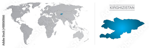 Kirghizistan dans le monde, avec frontières et tous les pays du monde séparés 