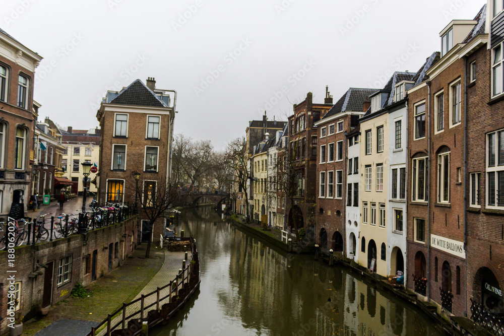 CANAL, Utrecht, Netherlands - December 3, 2017: View of a bridge in Utrecht.