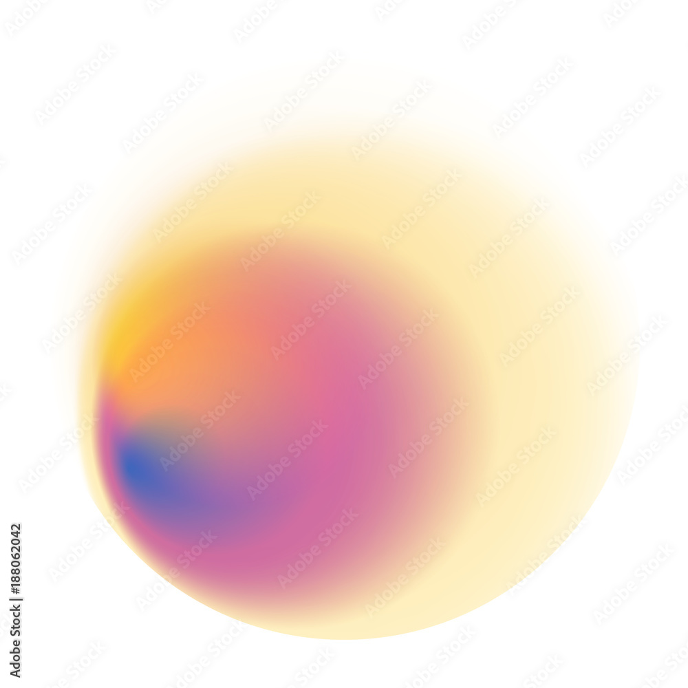 Pink gradient circle isolated on white background. Yellow blurred pattern. Orange and blue radial spot with soft pastel texture.
