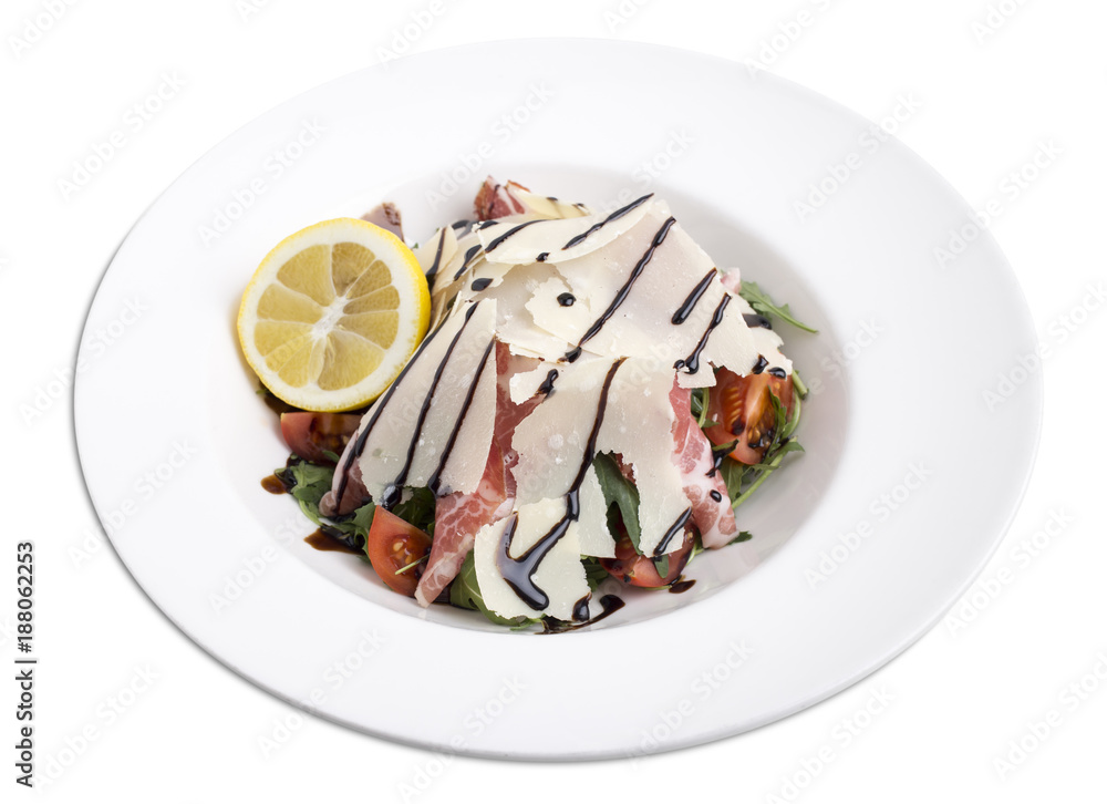 Arugula salad with prosciutto and parmesan.