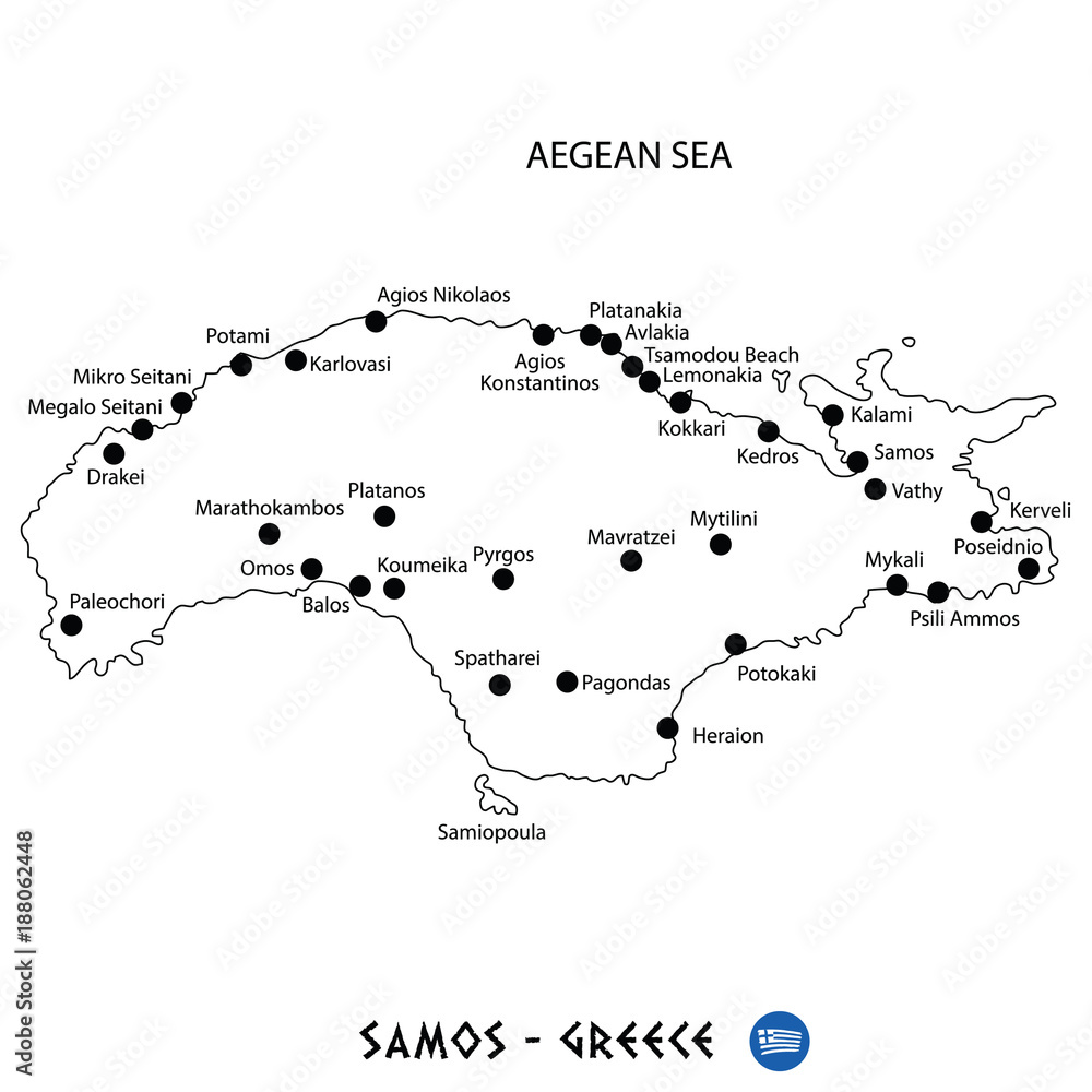 Island of Samos in Greece map on white background Island of Samos in Greece map on white background