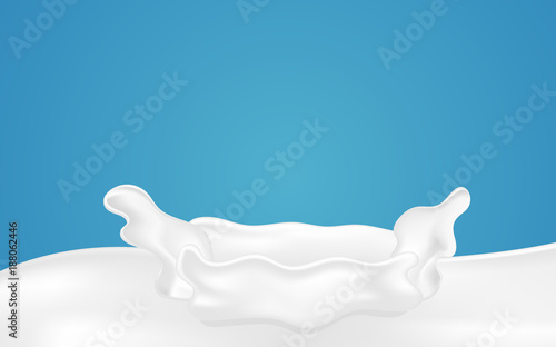 Fresh milk splash on blue background. Drink and Vitamin concept. Illustration vector. Realistic vector