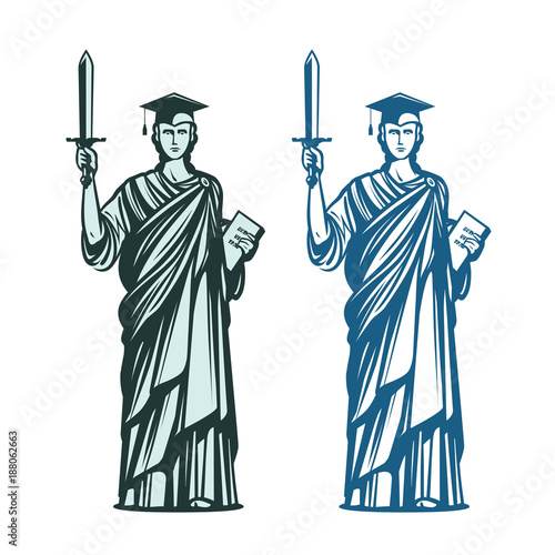 Judiciary, education symbol. Notary, justice, lawyer icon. Vector illustration