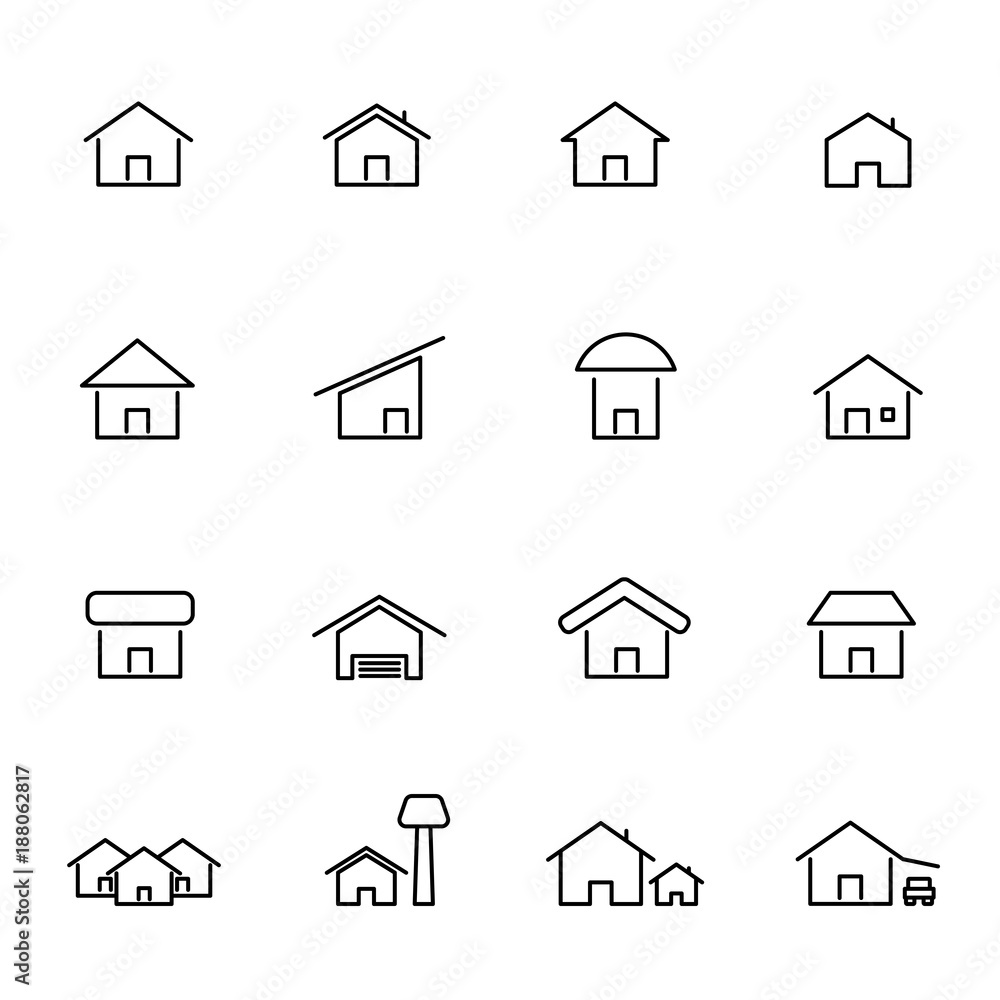 House and home icon set vector. Living construction and symbol concept. Thin line icon theme. White isolated background. Illustration vector.