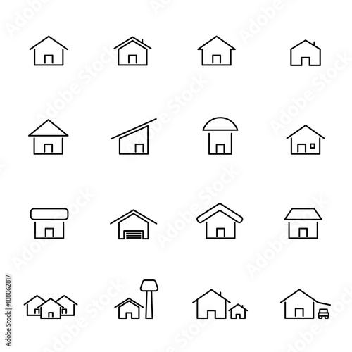 House and home icon set vector. Living construction and symbol concept. Thin line icon theme. White isolated background. Illustration vector.