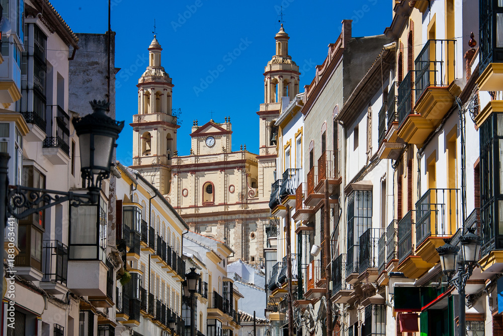 Olvera is a white village in Cadiz province, Andalucia, Southern Spain - the Parish of Our Lady of the Incarnation on top of a hill 