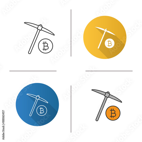 Navvy pick with bitcoin sign icon