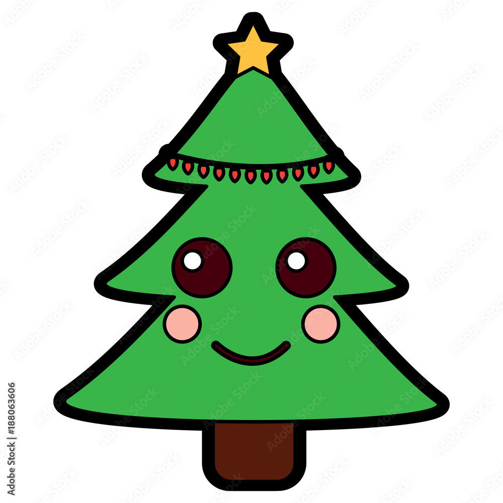 christmas tree kawaii cartoon smiling christmas tree kawaii cartoon smiling