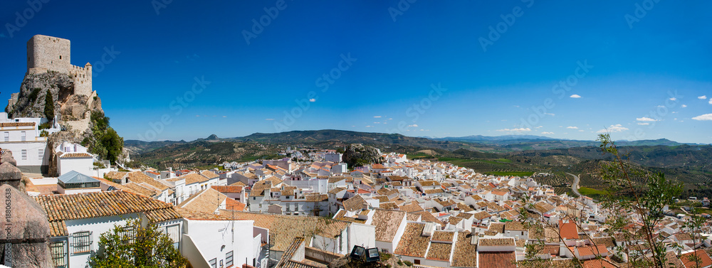 Olvera is a white village in Cadiz province, Andalucia, Southern Spain - the Parroquia de Nuestra Senora de la Encarnacion and the Moorish castle
