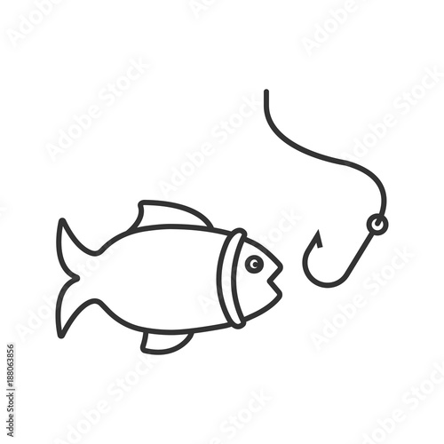 Fish and hook linear icon